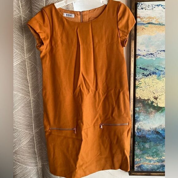 Moschino cheap and chic Mini Dress 100% Wool Size 6 Mustard Pockets Zip Lined - Picture 12 of 13